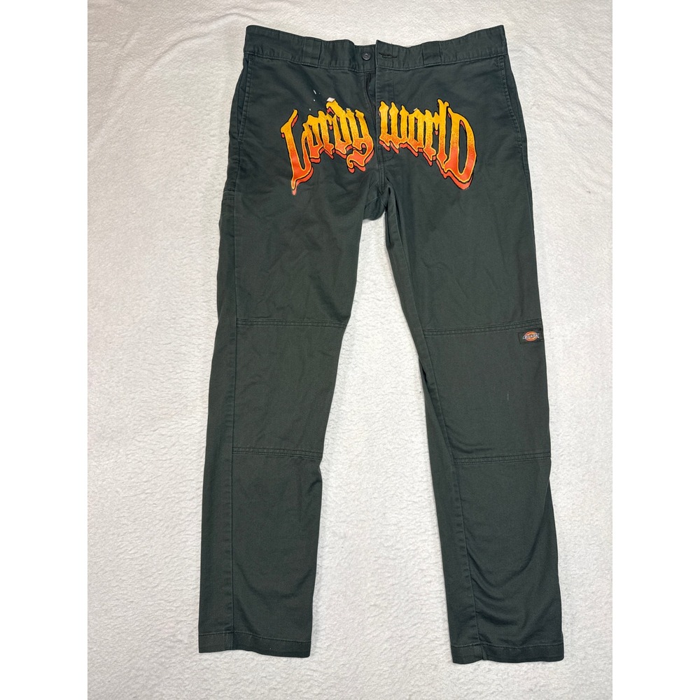Dickies Skinny Straight Lardy World Graphic Double Knee Work Pants Green 32x29